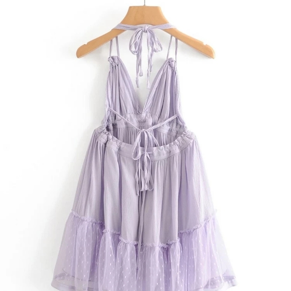 Lilac / Lavender Purple Boho Halter Dress - Picture 5 of 16
